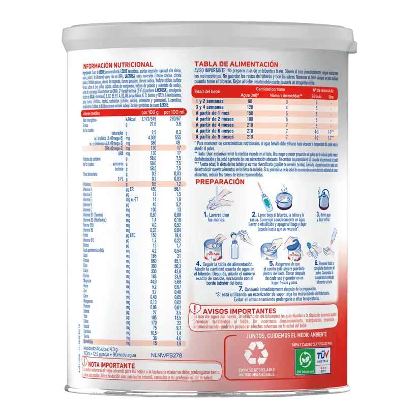 NIDINA 1 - Leche para lactantes desde el inicio – 800g - Imagen 2