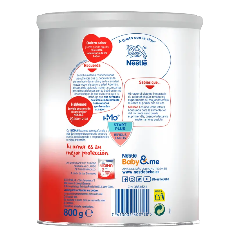 NIDINA 1 - Leche para lactantes desde el inicio – 800g - Imagen 3